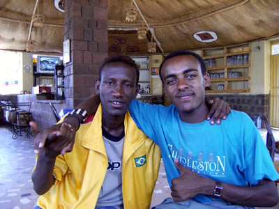 Dagnachew and Makonen in the Lal Hotel, Lalibela, March 2009